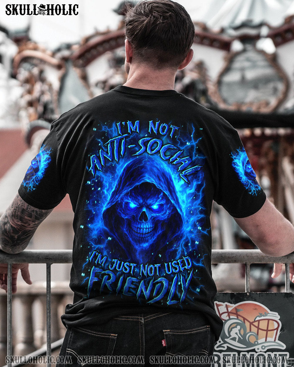 BLISSCORNERS I'M NOT ANTI-SOCIAL MAD REAPER SKULL ALL OVER PRINT