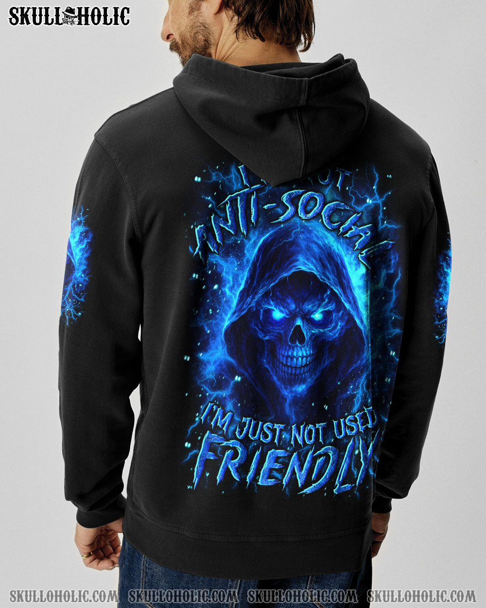 BLISSCORNERS I'M NOT ANTI-SOCIAL MAD REAPER SKULL ALL OVER PRINT