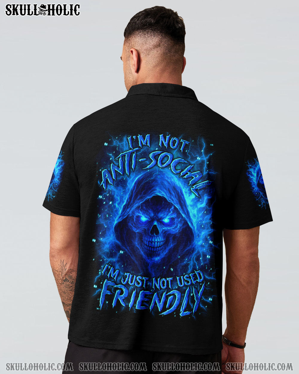 BLISSCORNERS I'M NOT ANTI-SOCIAL MAD REAPER SKULL ALL OVER PRINT