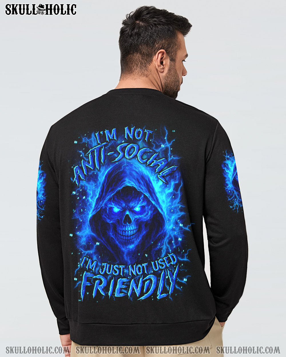 BLISSCORNERS I'M NOT ANTI-SOCIAL MAD REAPER SKULL ALL OVER PRINT