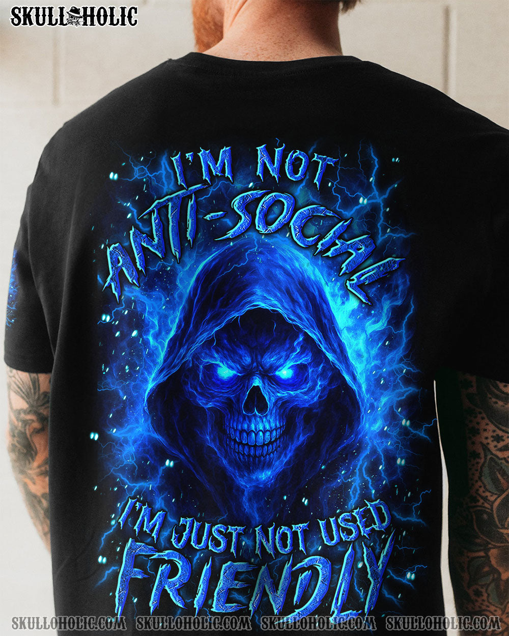 BLISSCORNERS I'M NOT ANTI-SOCIAL MAD REAPER SKULL ALL OVER PRINT