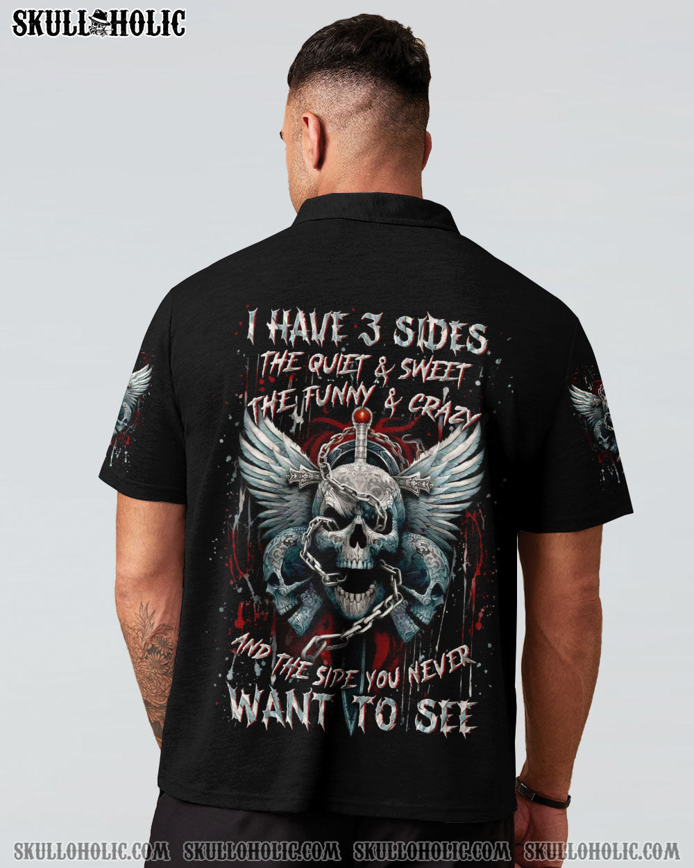 BLISSCORNERS I HAVE 3 SIDES 3 SKULLS ALL OVER PRINT
