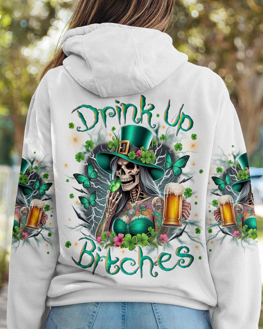 BLISSCORNERS DRINK UP B SKULL LADY PATRICK'S DAY ALL OVER PRINT
