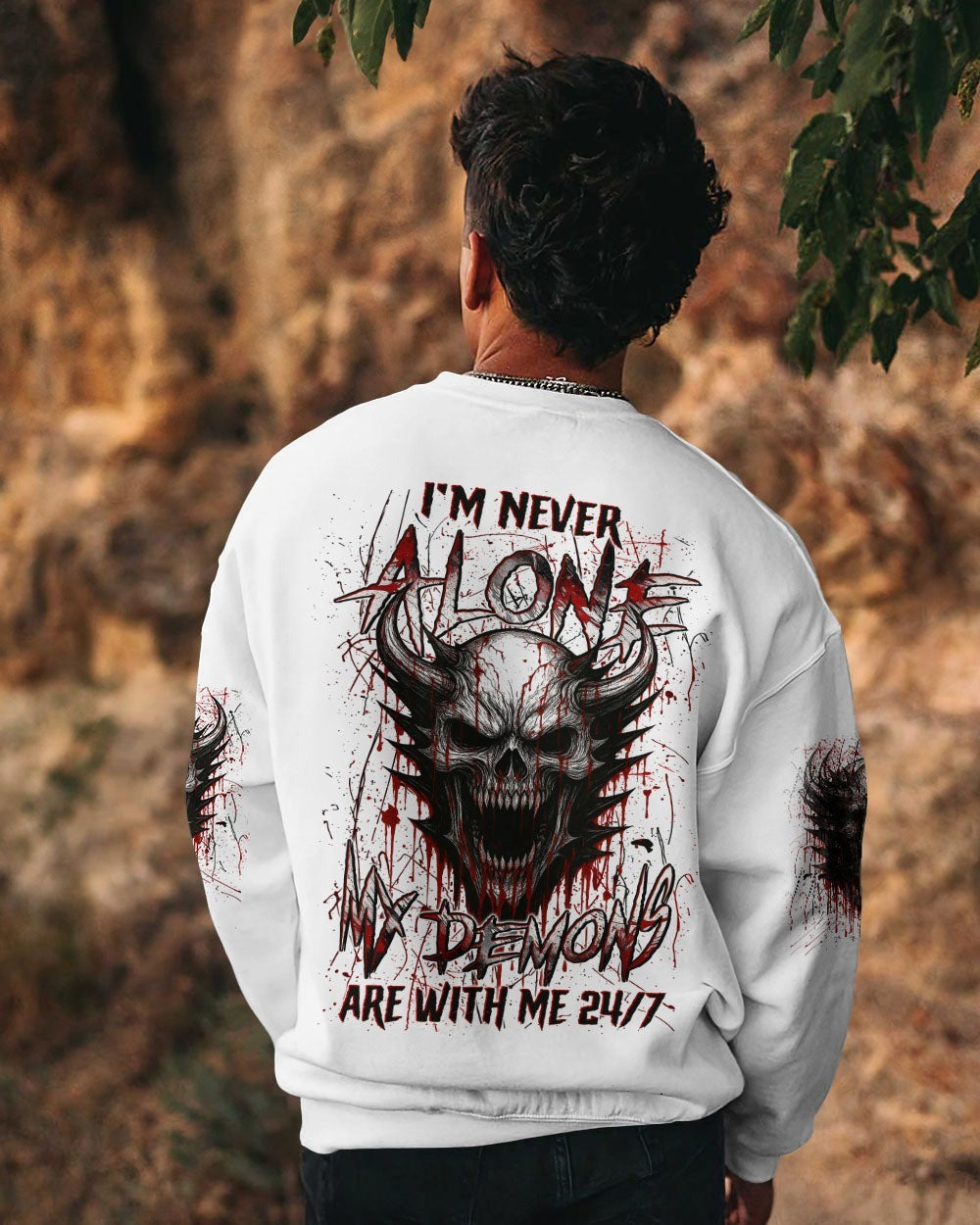 BLISSCORNERS I'M NEVER ALONE SKULL DEMON ALL OVER PRINT