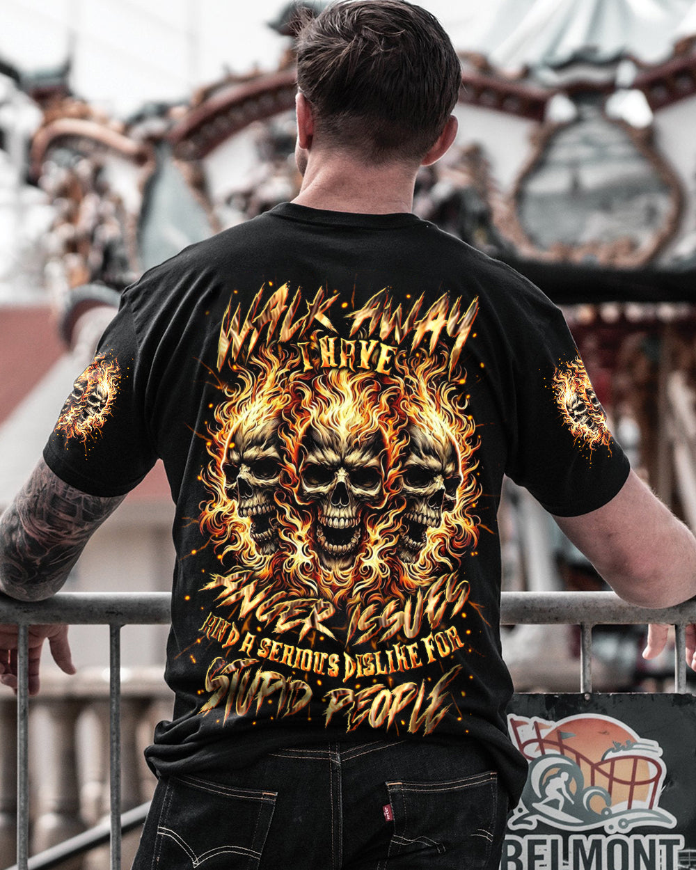 BLISSCORNERS WALK AWAY I HAVE ANGER ISSUES FIRE SKULL ALL OVER PRINT