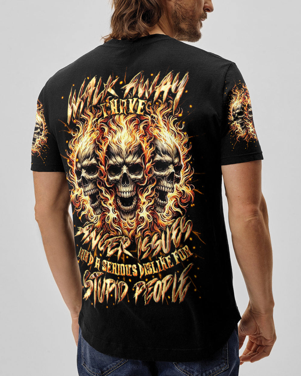 BLISSCORNERS WALK AWAY I HAVE ANGER ISSUES FIRE SKULL ALL OVER PRINT