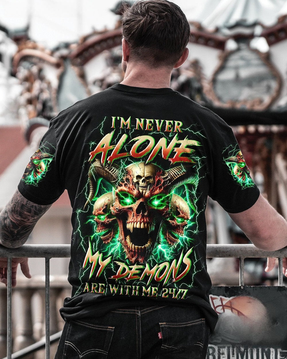 BLISSCORNERS I'M NEVER ALONE SKULL DEMON ALL OVER PRINT