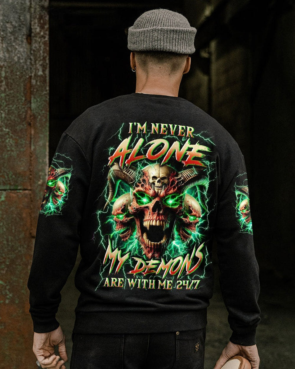 BLISSCORNERS I'M NEVER ALONE SKULL DEMON ALL OVER PRINT