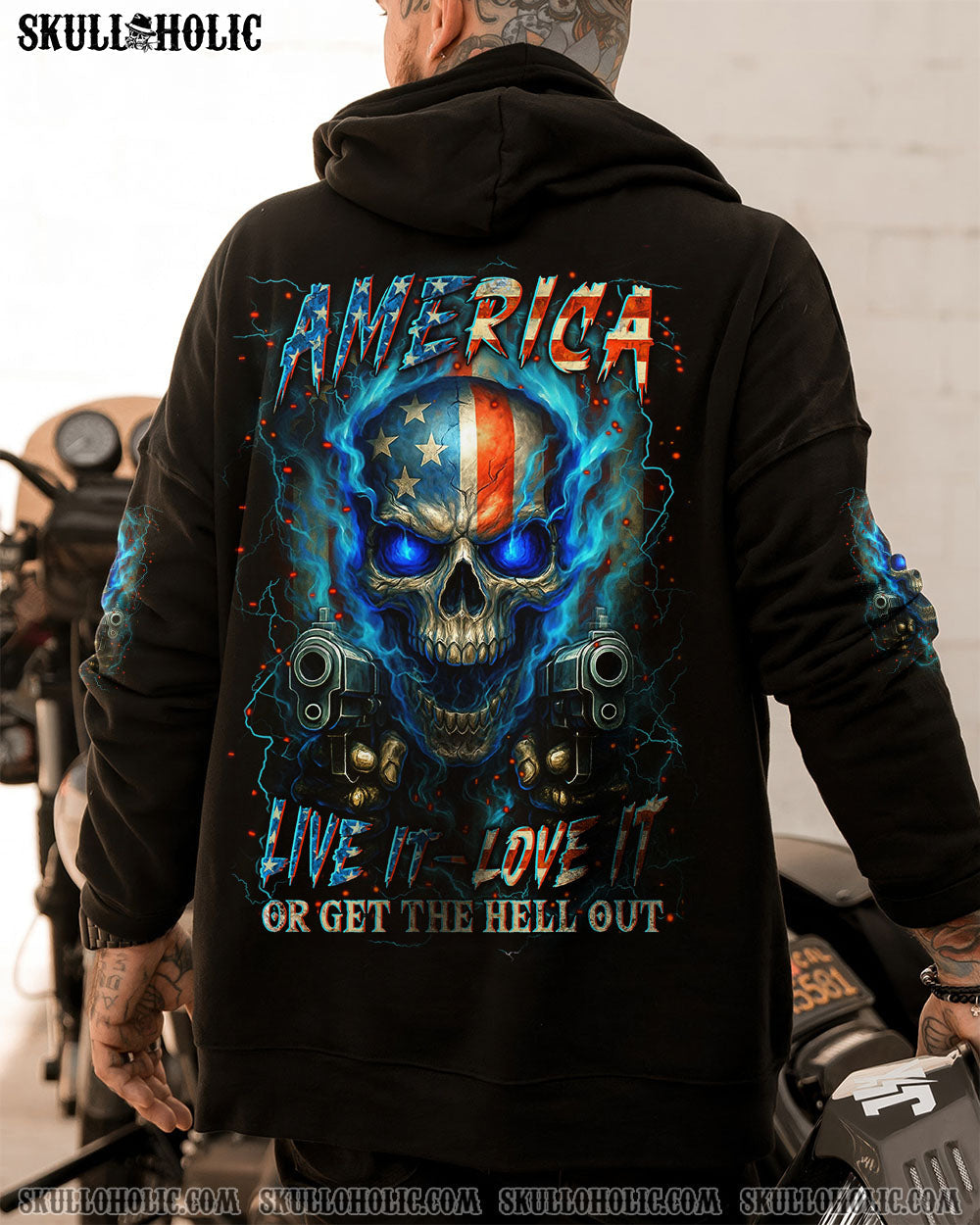 BLISSCORNERS AMERICA LIVE IT LOVE IT OR GET THE HELL OUT SKULL ALL OVER PRINT