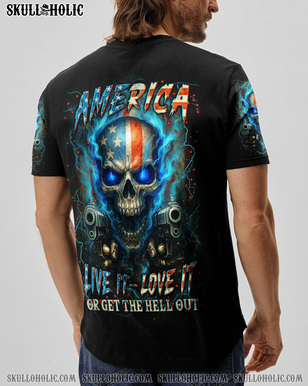 BLISSCORNERS AMERICA LIVE IT LOVE IT OR GET THE HELL OUT SKULL ALL OVER PRINT