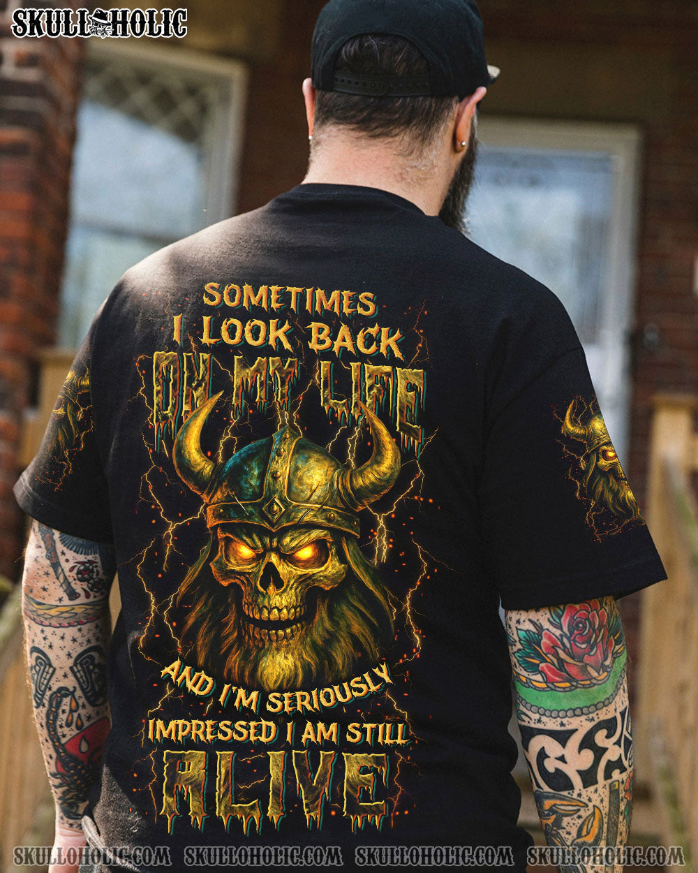 BLISSCORNERS SOMETIMES I LOOK BACK ON MY LIFE VIKING SKULL ALL OVER PRINT