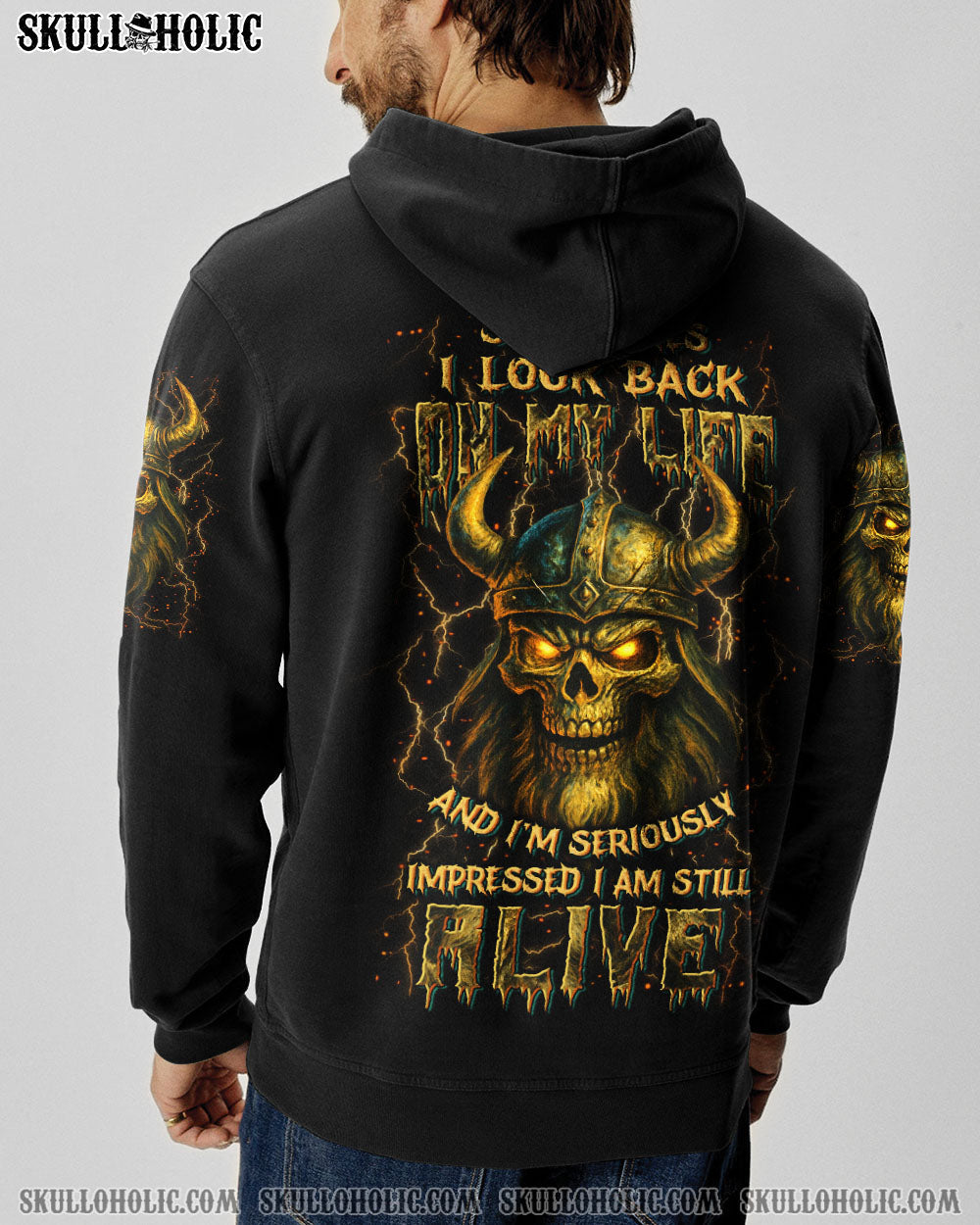 BLISSCORNERS SOMETIMES I LOOK BACK ON MY LIFE VIKING SKULL ALL OVER PRINT