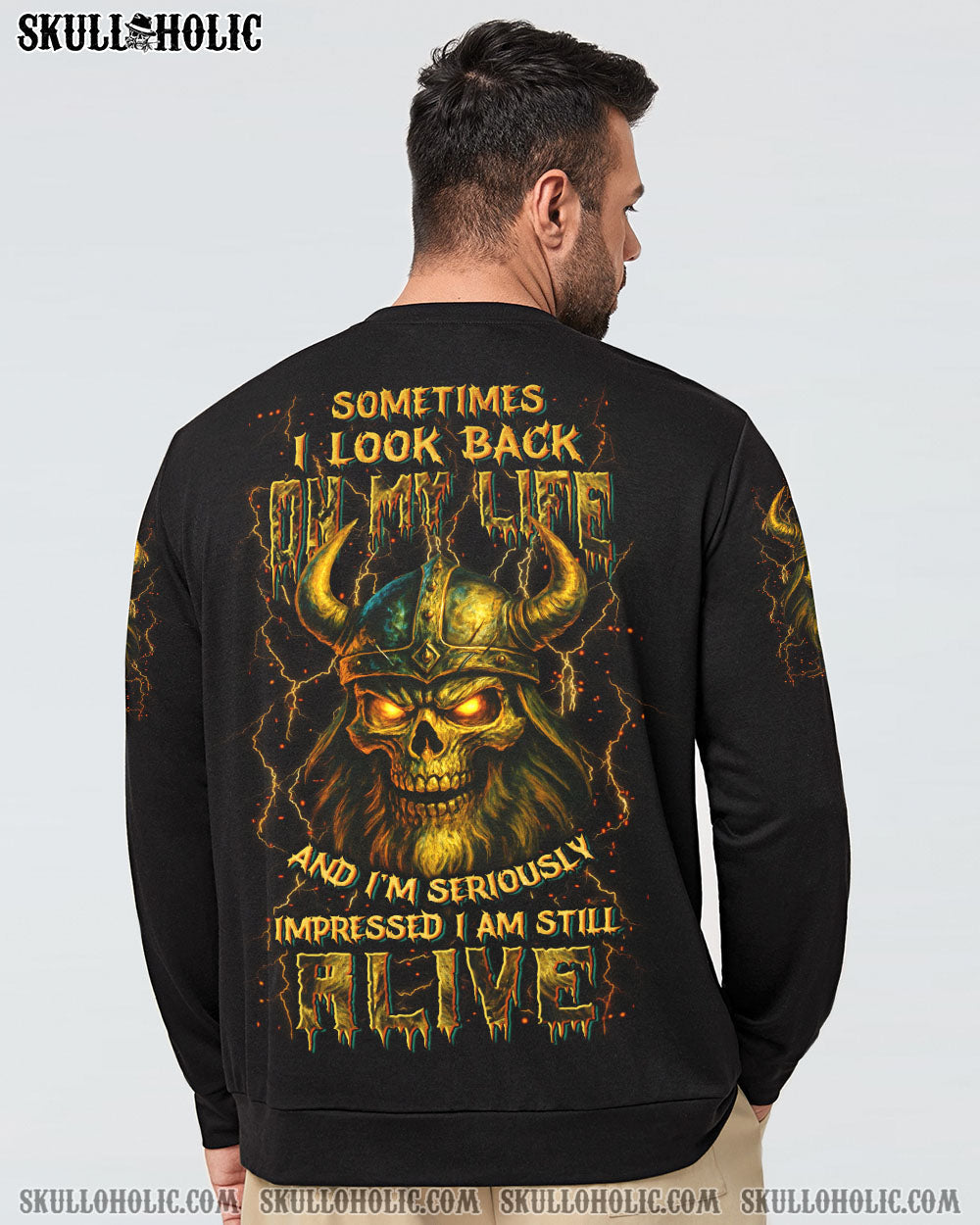 BLISSCORNERS SOMETIMES I LOOK BACK ON MY LIFE VIKING SKULL ALL OVER PRINT