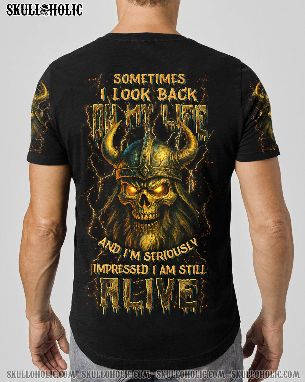 BLISSCORNERS SOMETIMES I LOOK BACK ON MY LIFE VIKING SKULL ALL OVER PRINT