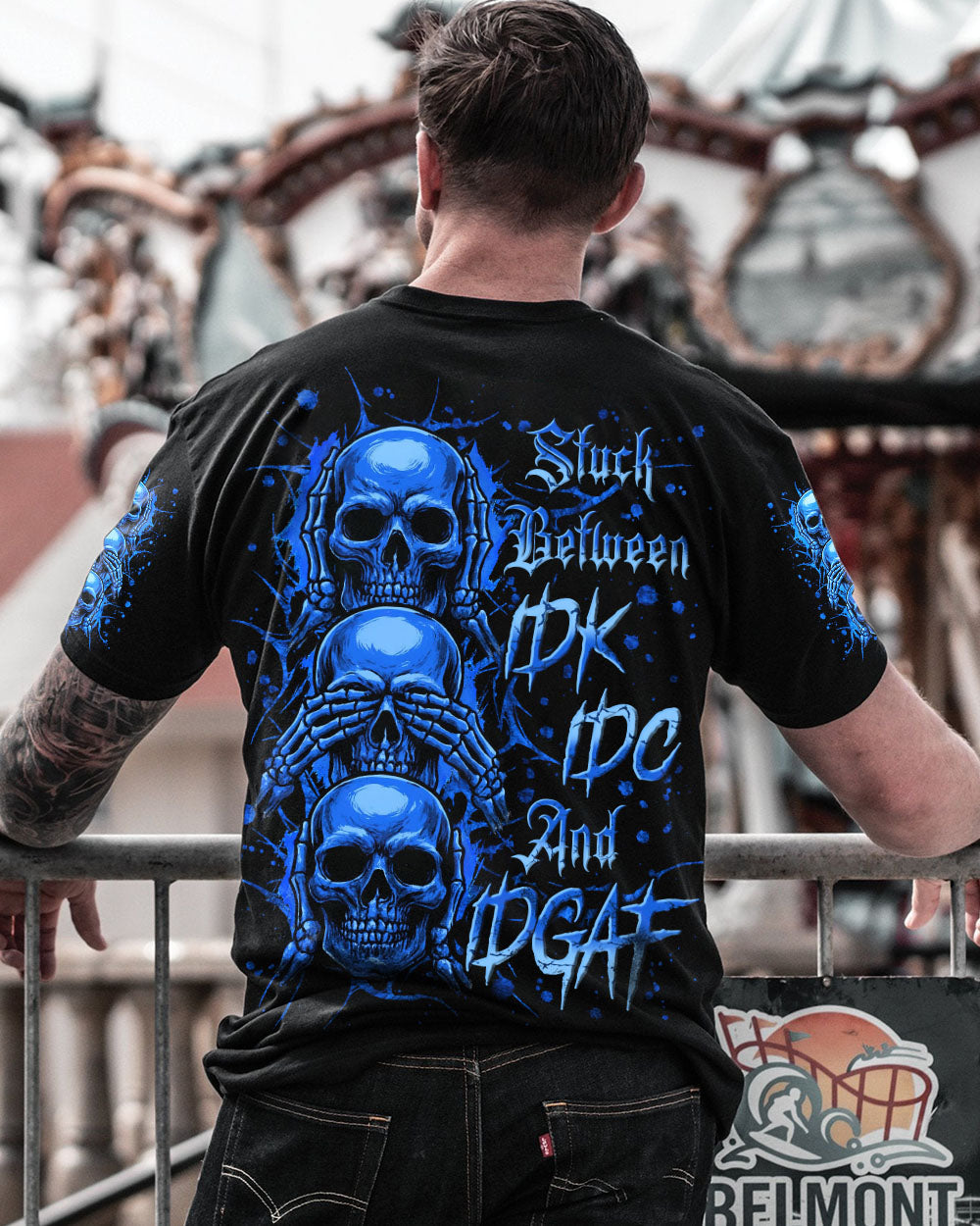 BLISSCORNERS STUCK BETWEEN IDK IDC AND IDGAF SKULL ALL OVER PRINT