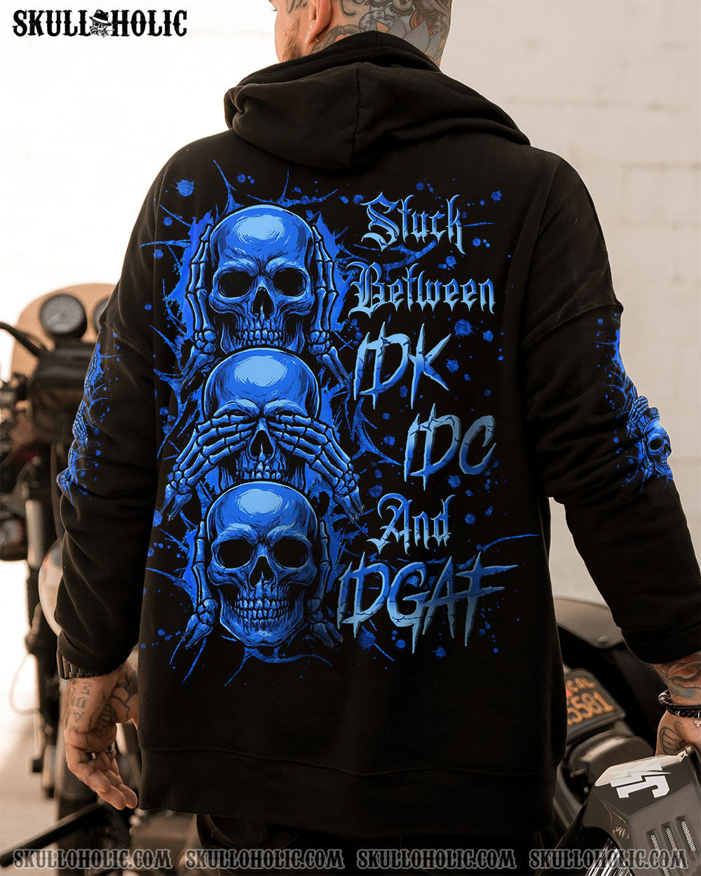 BLISSCORNERS STUCK BETWEEN IDK IDC AND IDGAF SKULL ALL OVER PRINT