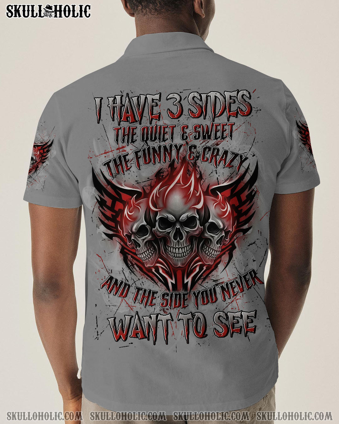 BLISSCORNERS I HAVE 3 SIDES 3 FIRE SKULLS ALL OVER PRINT