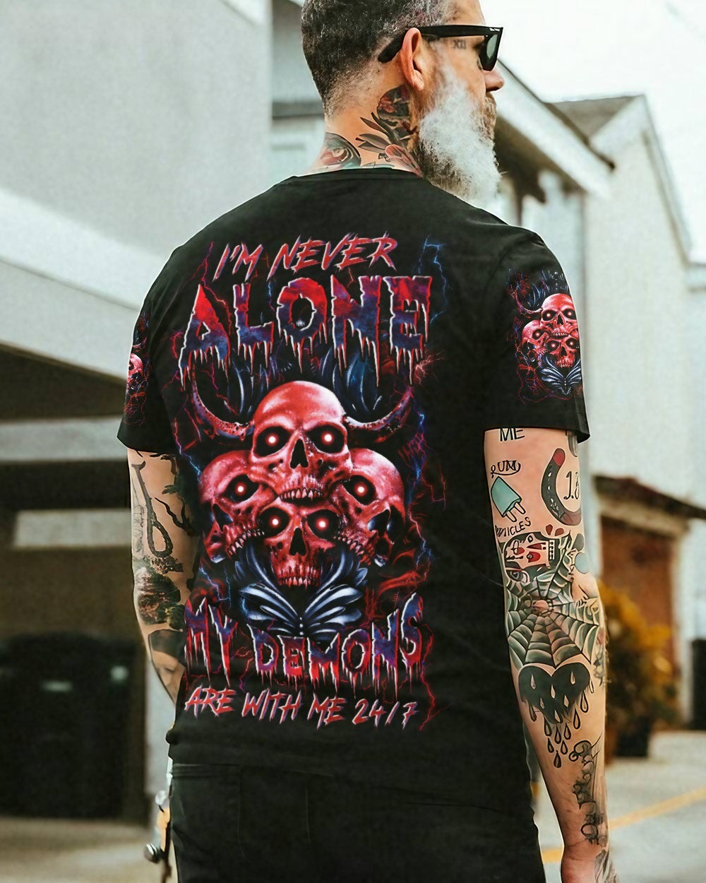 BLISSCORNERS I'M NEVER ALONE SKULL DEMON ALL OVER PRINT