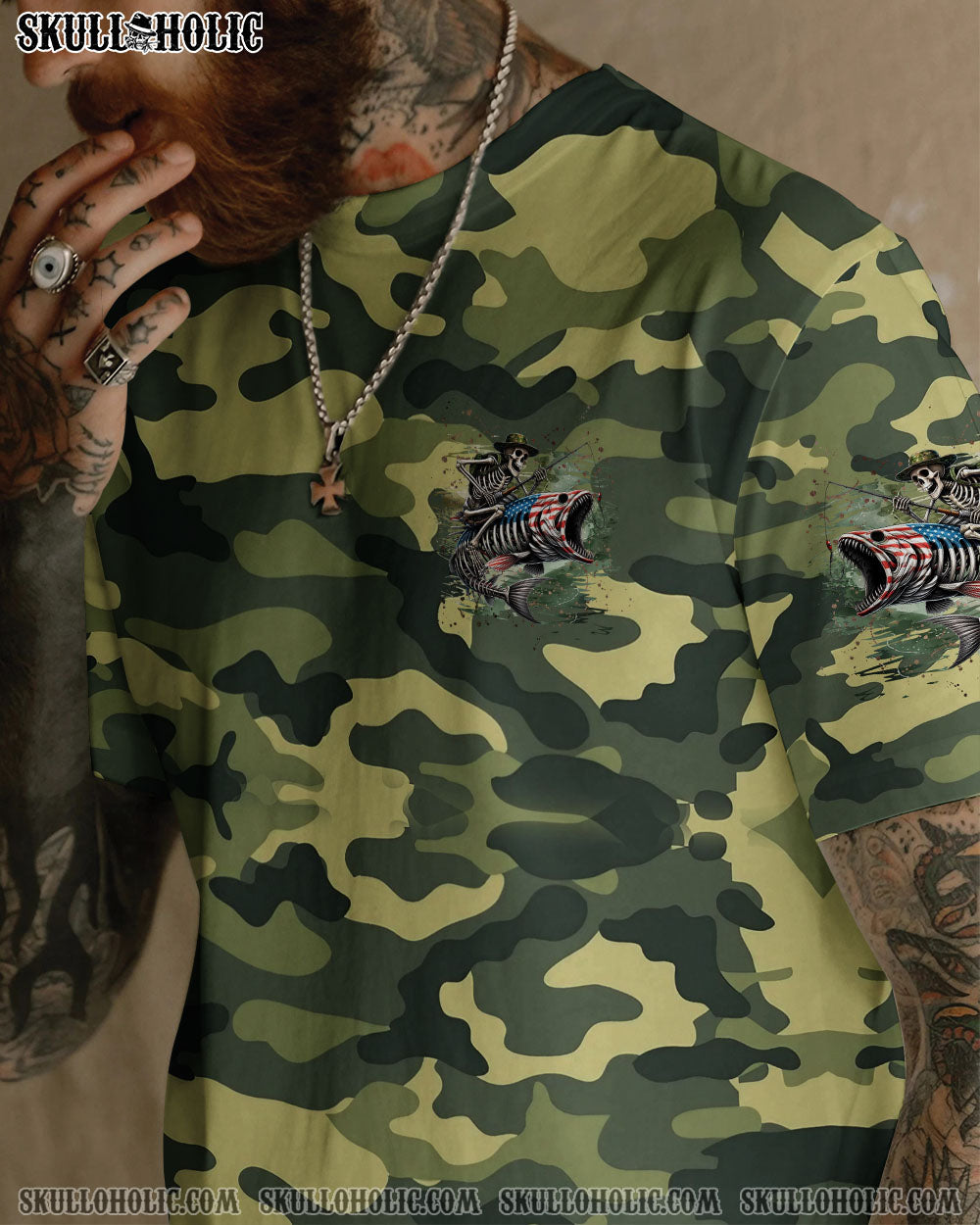 BLISSCORNERS FISH FEAR ME SKULL FISHING CAMO ALL OVER PRINT