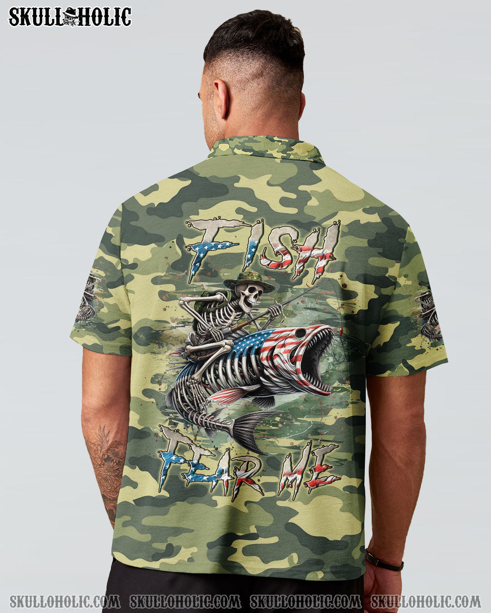 BLISSCORNERS FISH FEAR ME SKULL FISHING CAMO ALL OVER PRINT