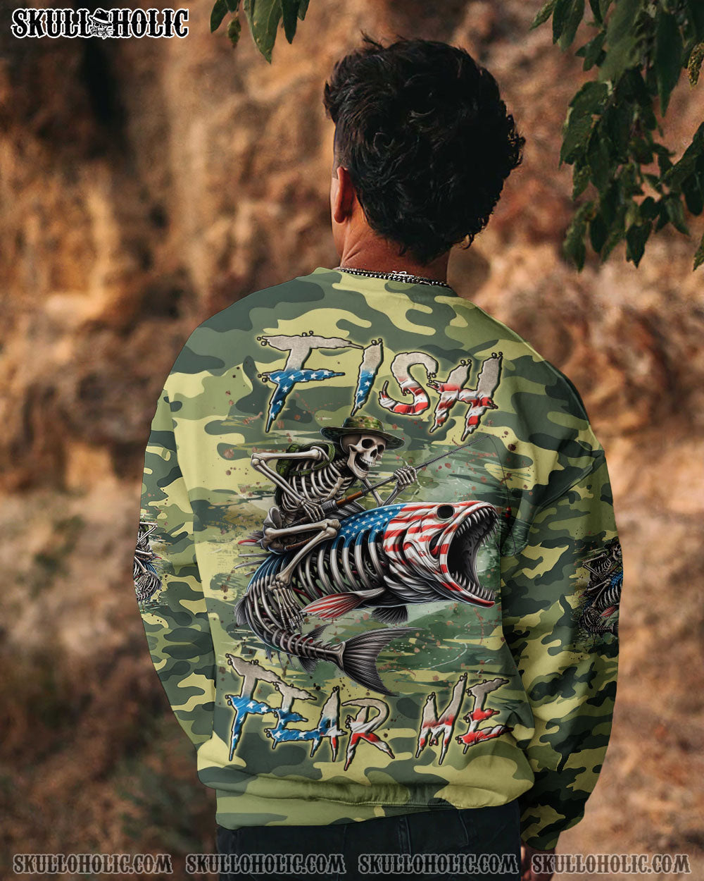 BLISSCORNERS FISH FEAR ME SKULL FISHING CAMO ALL OVER PRINT
