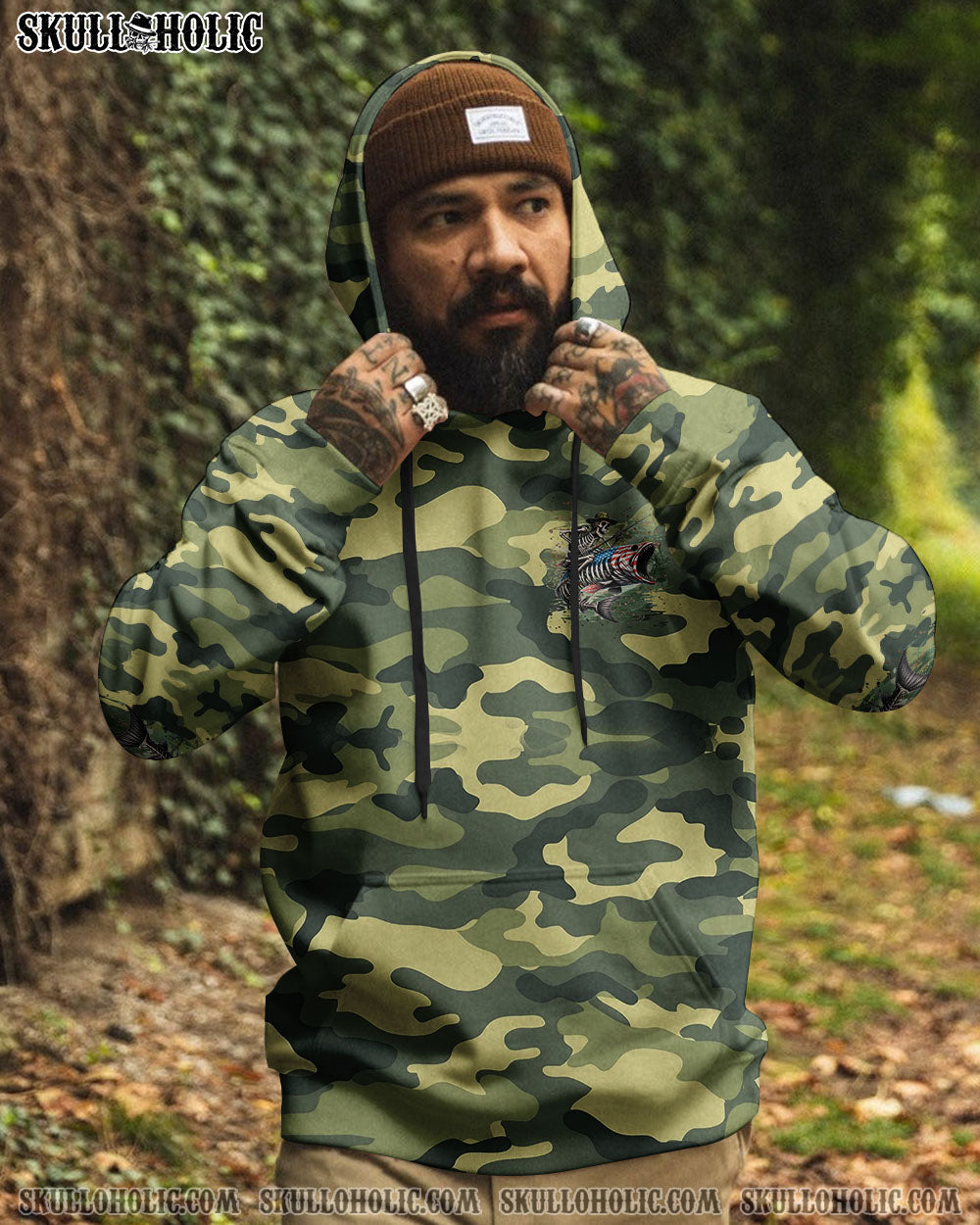 BLISSCORNERS FISH FEAR ME SKULL FISHING CAMO ALL OVER PRINT
