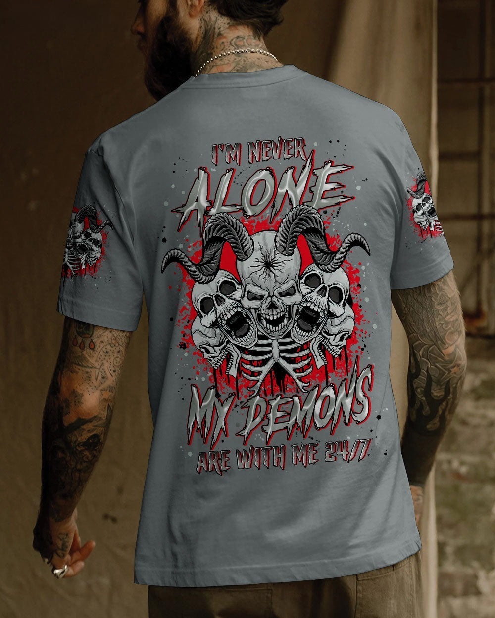 BLISSCORNERS I'M NEVER ALONE SKULL DEMON ALL OVER PRINT