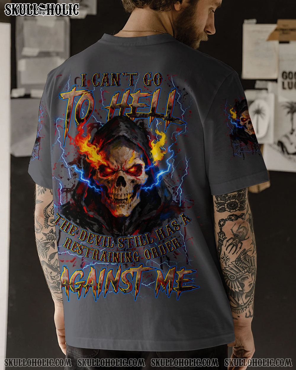 BLISSCORNERS I CAN'T GO TO HELL THUNDER SKULL ALL OVER PRINT