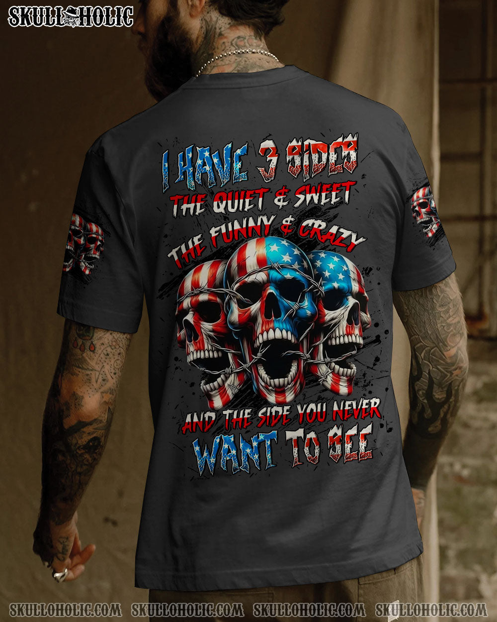 BLISSCORNERS I HAVE 3 SIDES 3 SKULLS ALL OVER PRINT