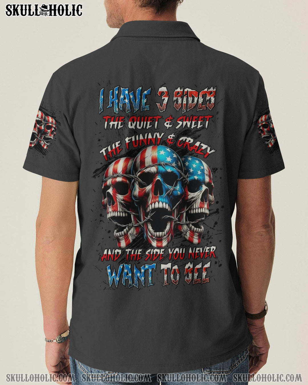 BLISSCORNERS I HAVE 3 SIDES 3 SKULLS ALL OVER PRINT