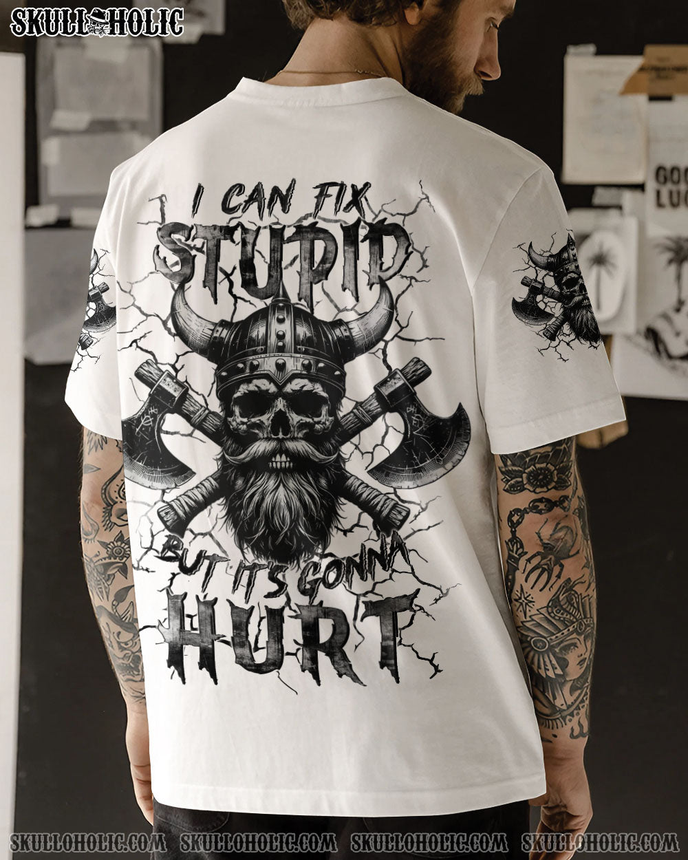 BLISSCORNERS I CAN FIX STUPID VIKING SKULL ALL OVER PRINT
