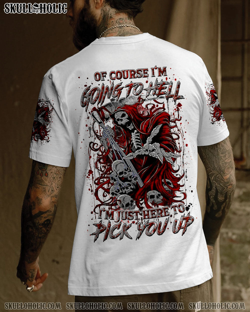 BLISSCORNERS OF COURSE I'M GOING TO HELL SKULL REAPER ALL OVER PRINT