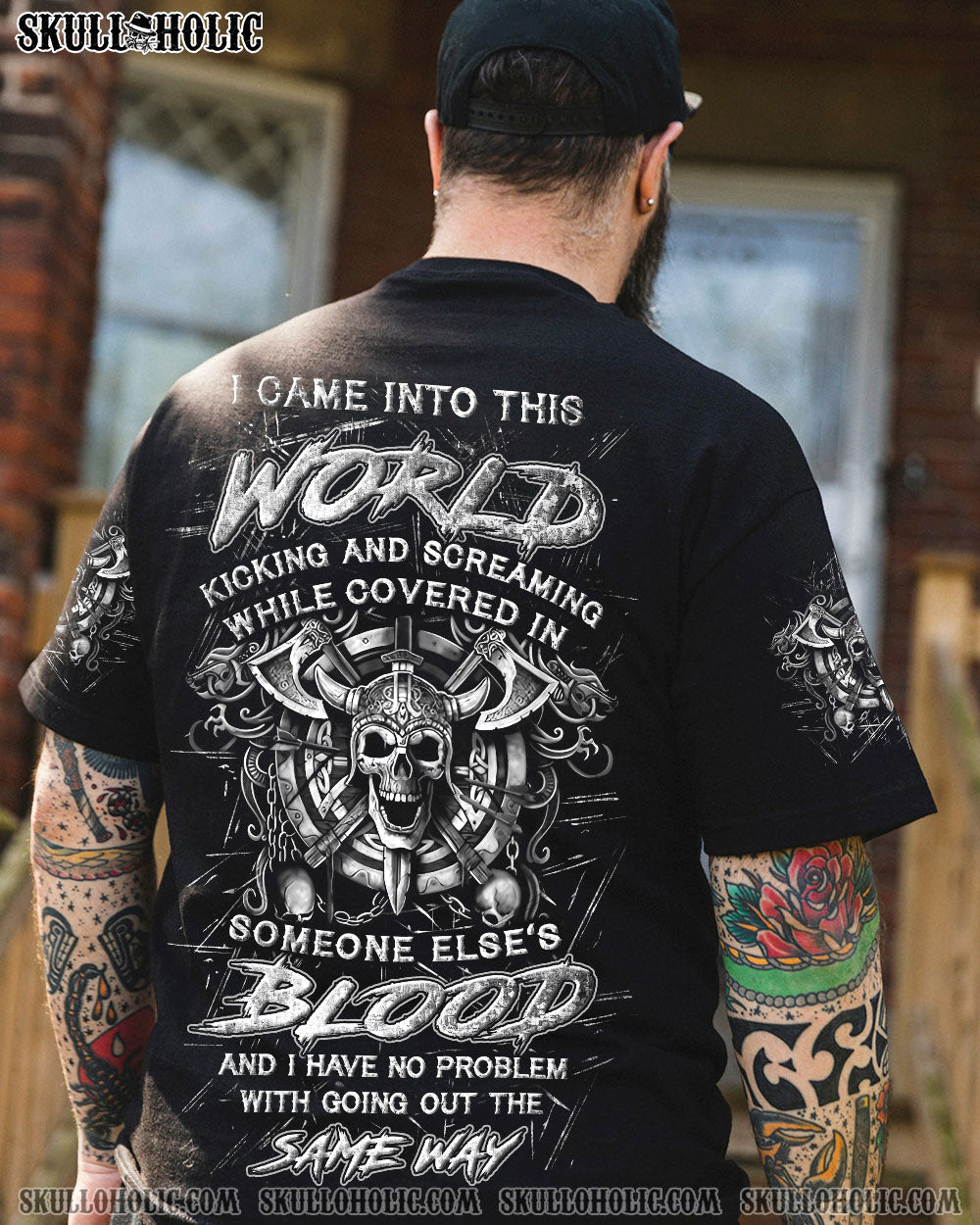 BLISSCORNERS I CAME INTO THIS WORLD VIKING SKULL ALL OVER PRINT