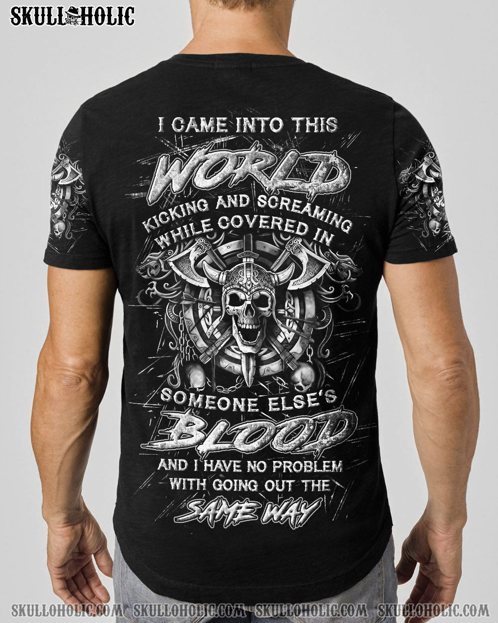 BLISSCORNERS I CAME INTO THIS WORLD VIKING SKULL ALL OVER PRINT