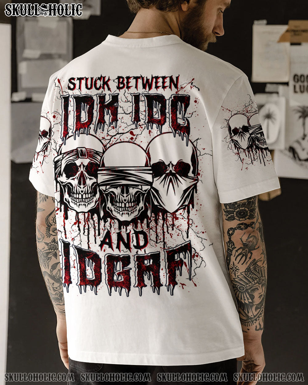 BLISSCORNERS STUCK BETWEEN IDK IDC AND IDGAF SKULL ALL OVER PRINT