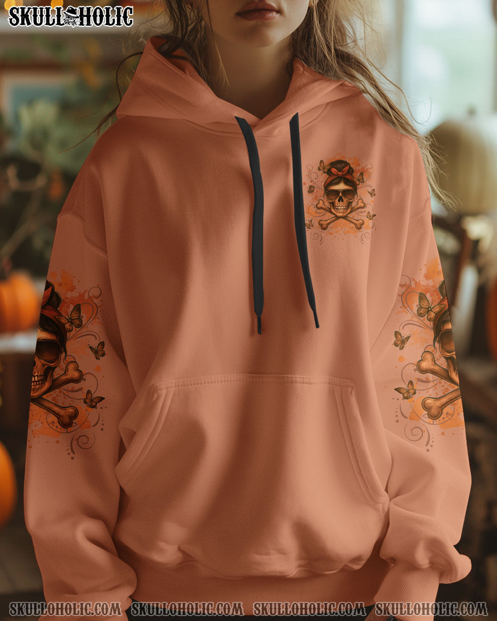 BLISSCORNERS ALWAYS A STRONG WOMAN SKULL MESSY BUN ALL OVER PRINT