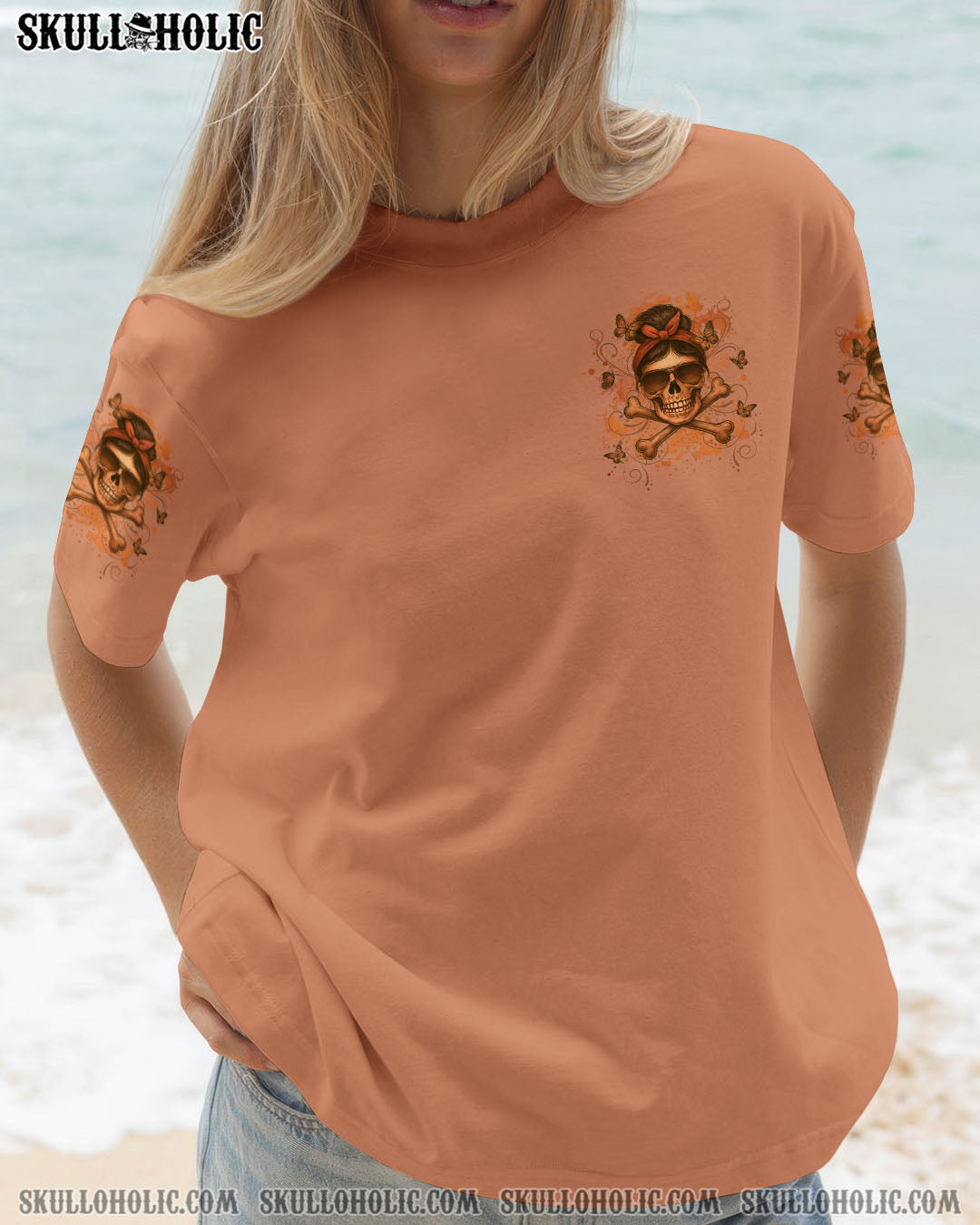BLISSCORNERS ALWAYS A STRONG WOMAN SKULL MESSY BUN ALL OVER PRINT