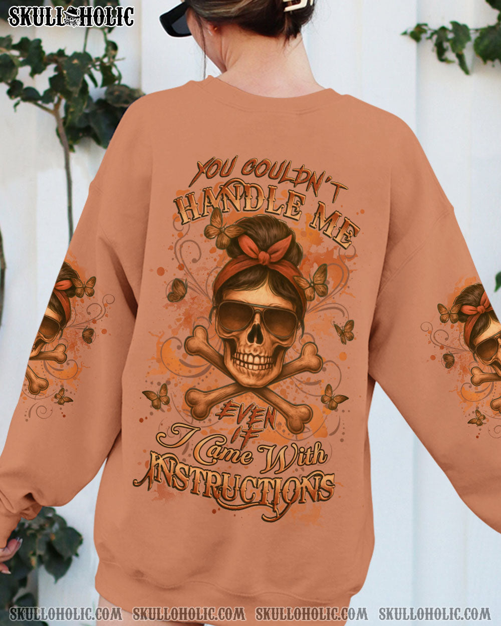 BLISSCORNERS ALWAYS A STRONG WOMAN SKULL MESSY BUN ALL OVER PRINT