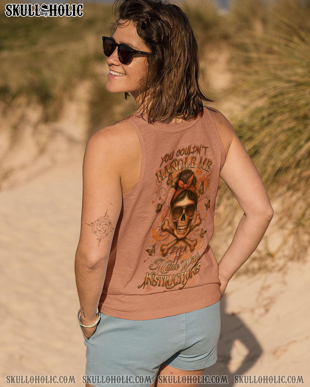 BLISSCORNERS ALWAYS A STRONG WOMAN SKULL MESSY BUN ALL OVER PRINT