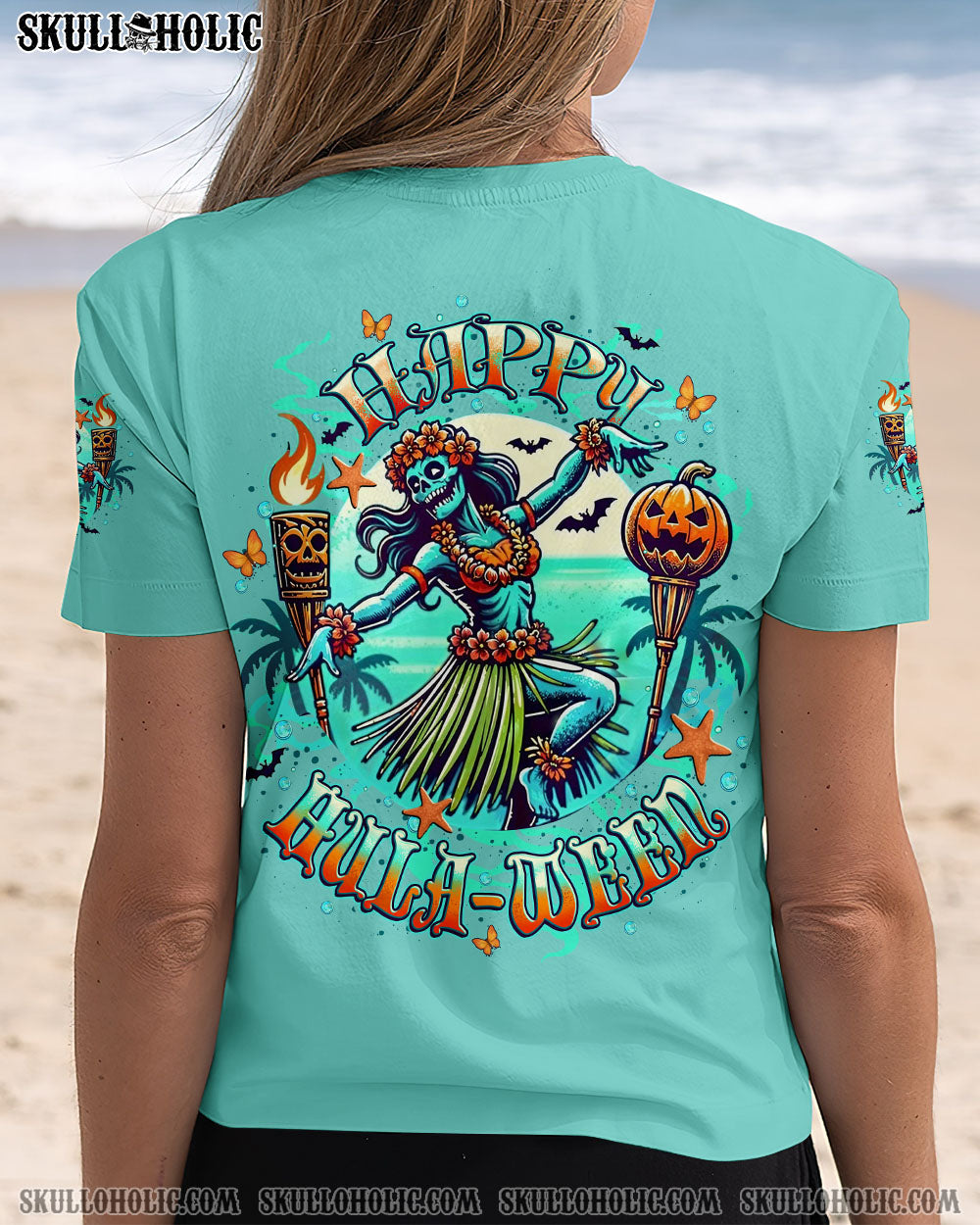 BLISSCORNERS HAPPY HULAWEEN SKULL HALLOWEEN ALL OVER PRINT