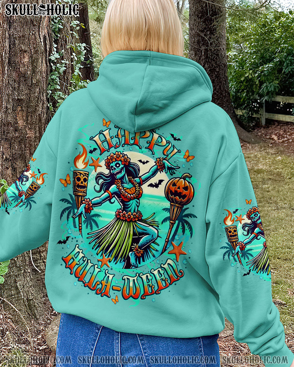 BLISSCORNERS HAPPY HULAWEEN SKULL HALLOWEEN ALL OVER PRINT