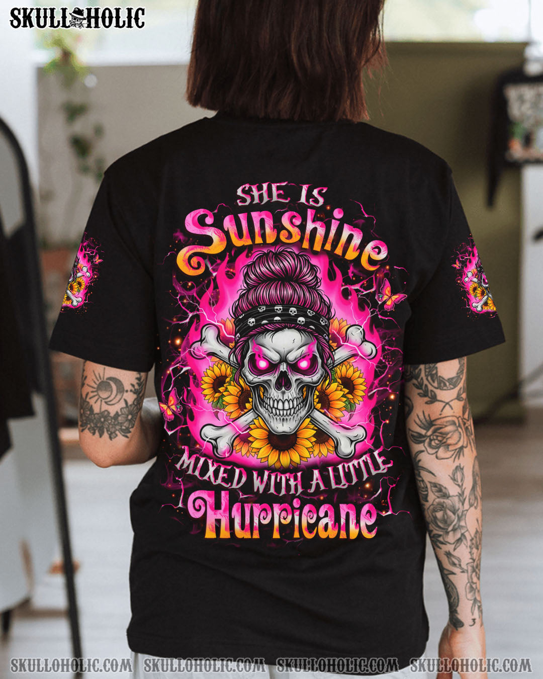 BLISSCORNERS HOW HEARTLESS I CAN BE SKULL MESSY BUN ALL OVER PRINT