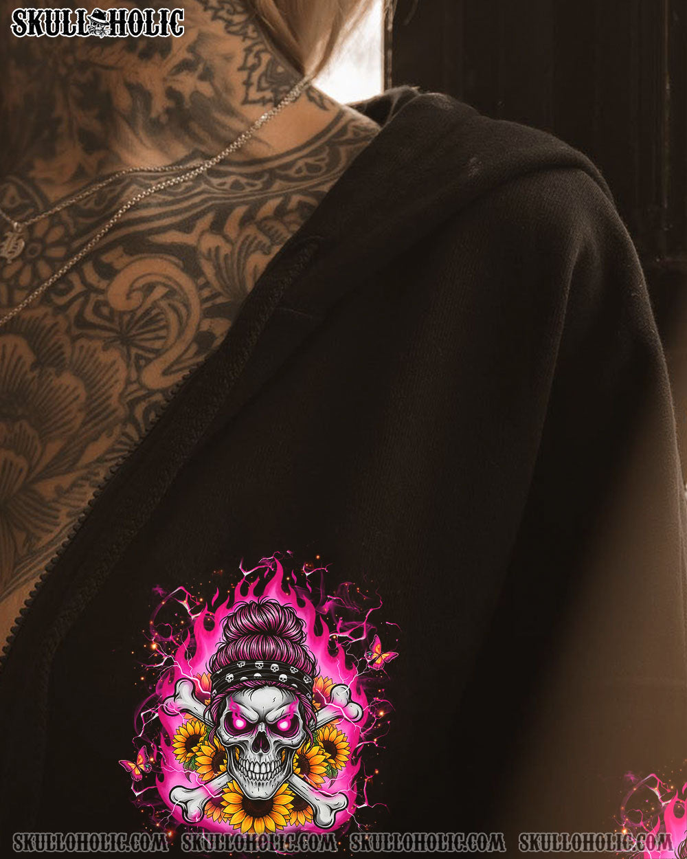 BLISSCORNERS HOW HEARTLESS I CAN BE SKULL MESSY BUN ALL OVER PRINT