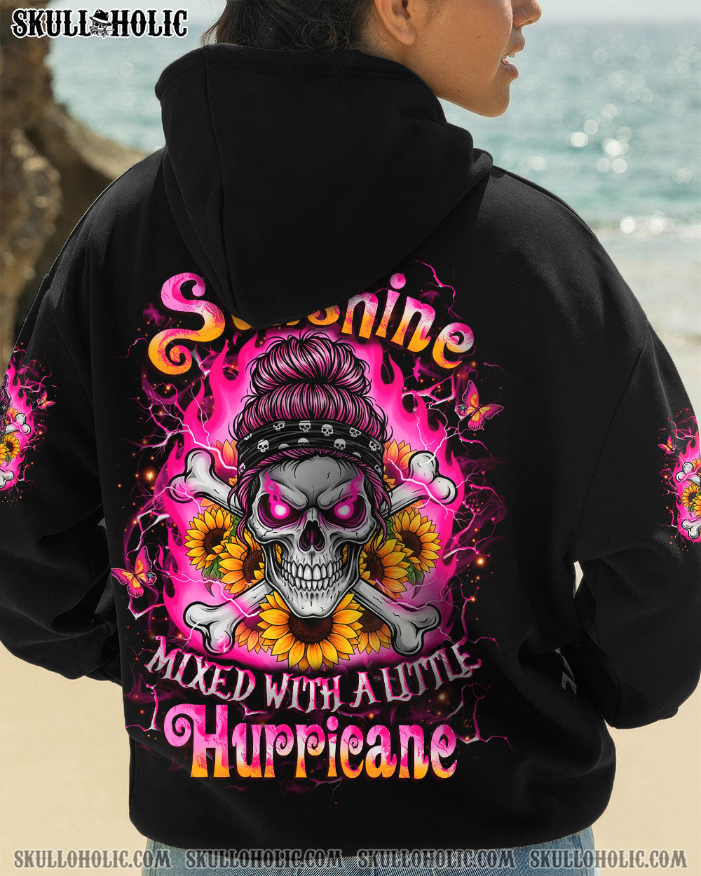 BLISSCORNERS HOW HEARTLESS I CAN BE SKULL MESSY BUN ALL OVER PRINT