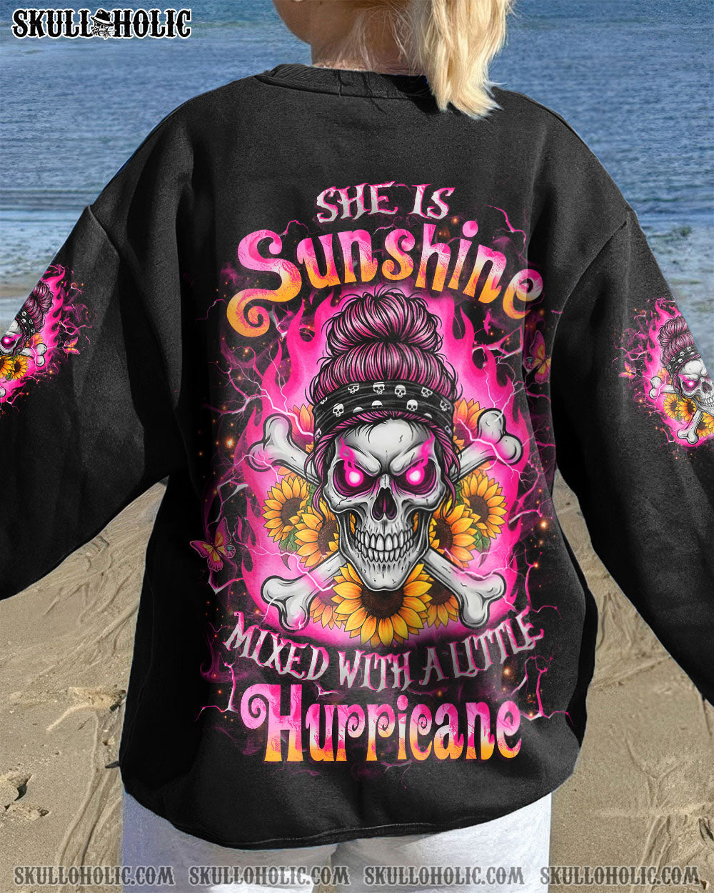 BLISSCORNERS HOW HEARTLESS I CAN BE SKULL MESSY BUN ALL OVER PRINT