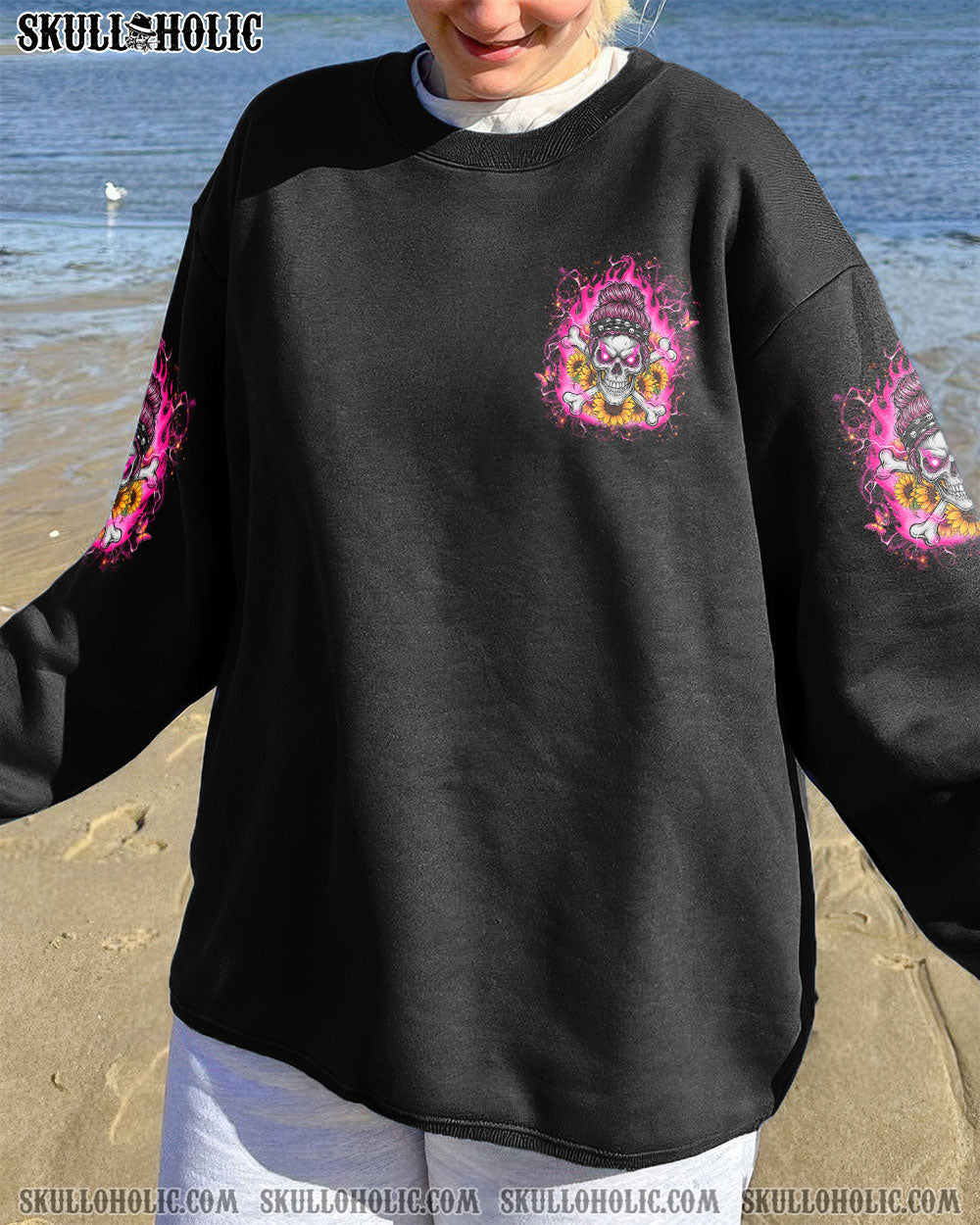 BLISSCORNERS HOW HEARTLESS I CAN BE SKULL MESSY BUN ALL OVER PRINT