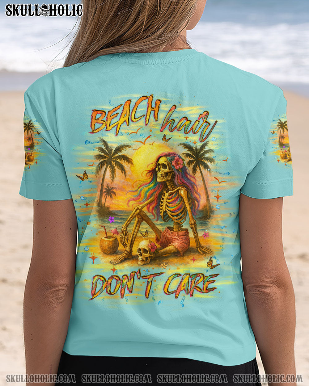 BLISSCORNERS BEACH HAIR DON'T CARE SKULL LADY ALL OVER PRINT