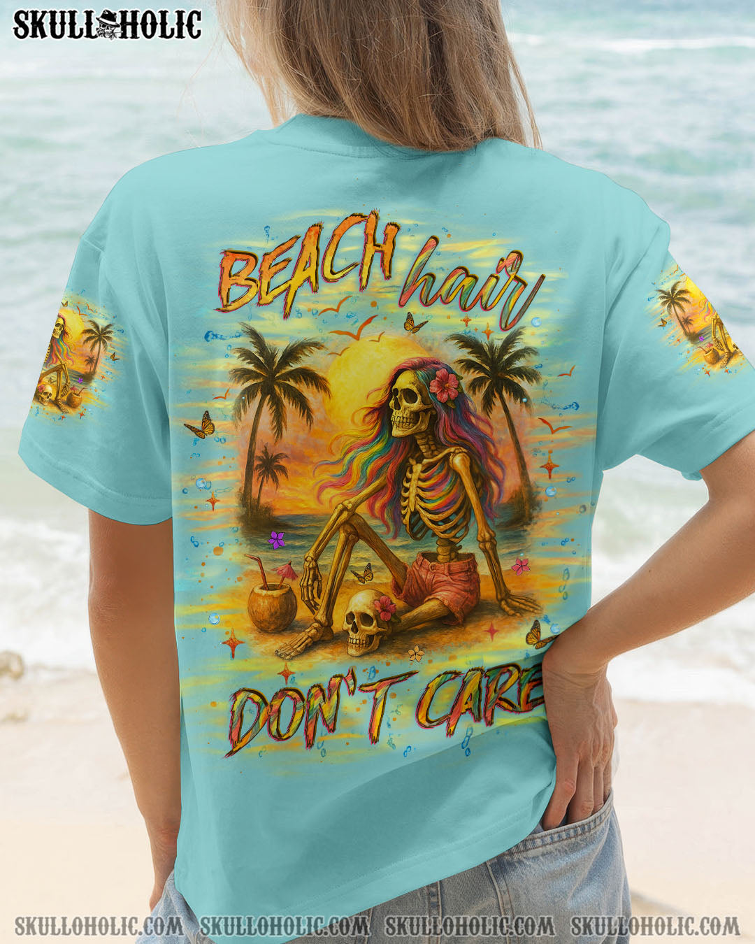 BLISSCORNERS BEACH HAIR DON'T CARE SKULL LADY ALL OVER PRINT