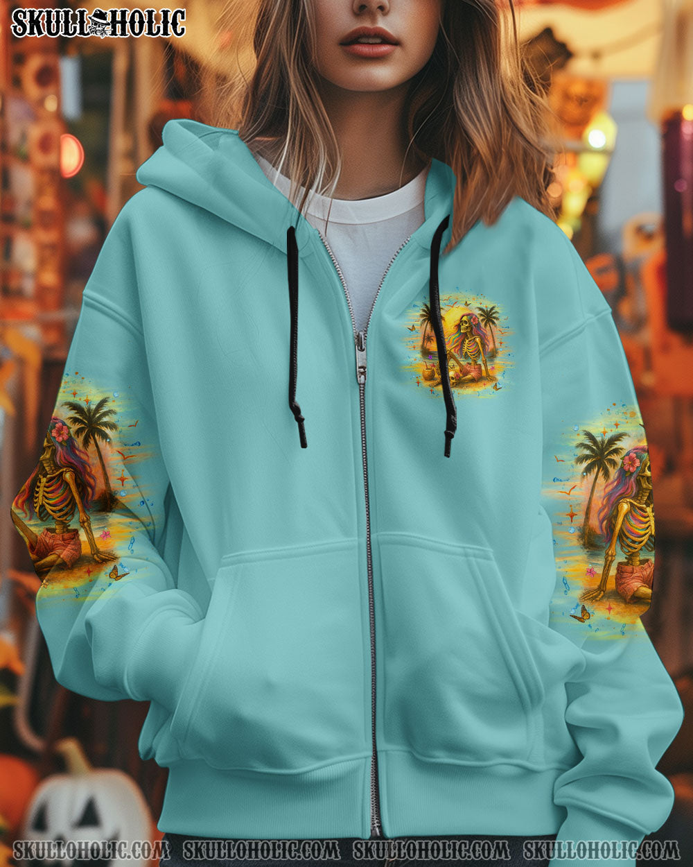 BLISSCORNERS BEACH HAIR DON'T CARE SKULL LADY ALL OVER PRINT