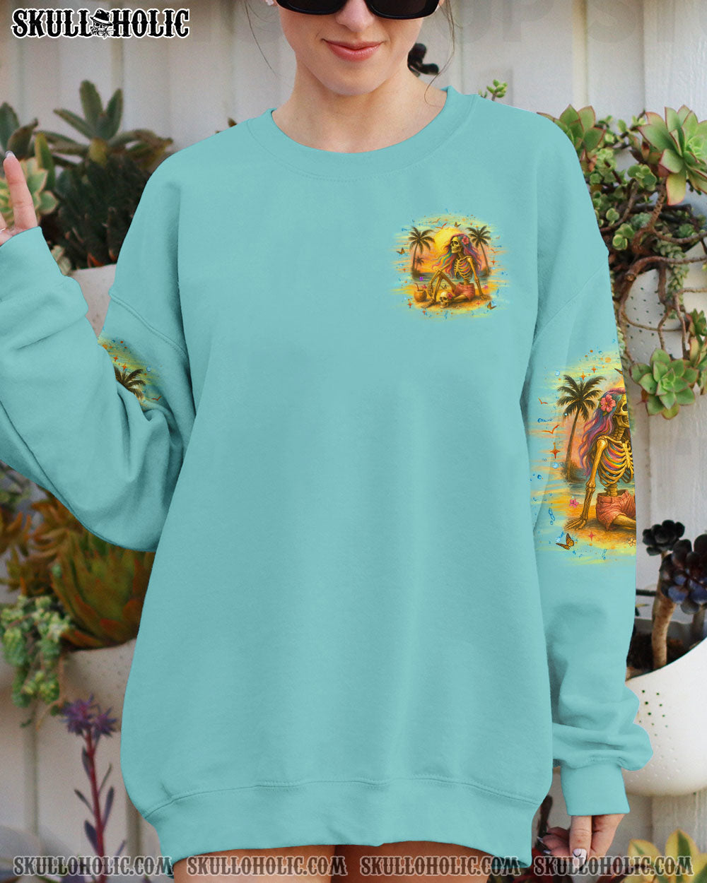BLISSCORNERS BEACH HAIR DON'T CARE SKULL LADY ALL OVER PRINT